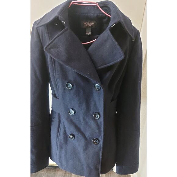 Victoria Secret Navy Six Button Double Breast Trench Coat  Academia Cozy Preppy - Picture 1 of 10
